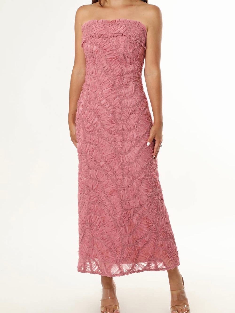 Adelyn Rae Strapless Textured Maxi Dress in Rose
